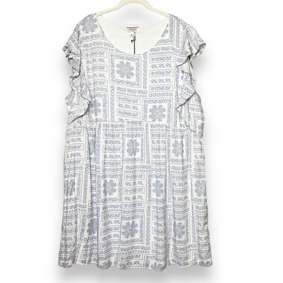Andree by Unit NWT Flutter Sleeve Dress 3X white blue classic floral pastel - Picture 1 of 12